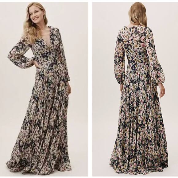 BHLDN x MONIQUE LHUILLIER Corinth Floral Maxi Dress Navy Blue Sz 16 {3B31} - Picture 1 of 7